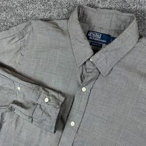 Polo Ralph Lauren Shirt Mens L Gray Glen Plaid Houndstooth Long Sleeve Button Up